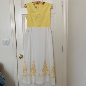 Vintage Edith Flagg Maxi Dress Yellow and White AMAZING! 1960s?